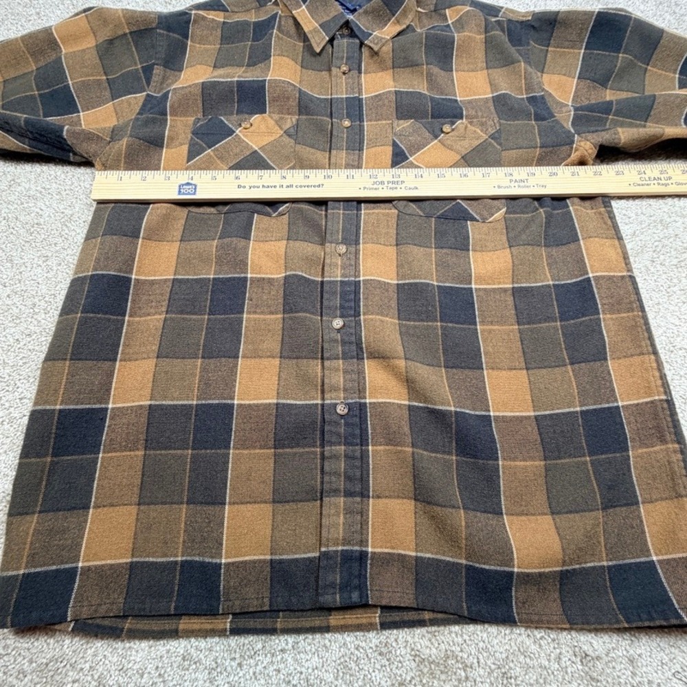 Vintage John Blair Mens Brown Black Plaid Acrylic Button Down Shirt Medium - Picture 6 of 7